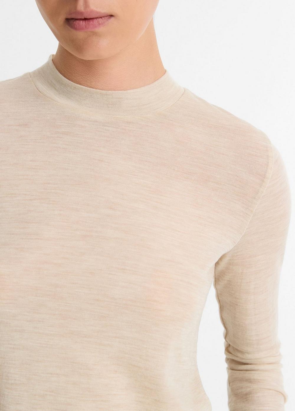 Wool Three-Quarter-Sleeve Mock-Neck Top Product Image