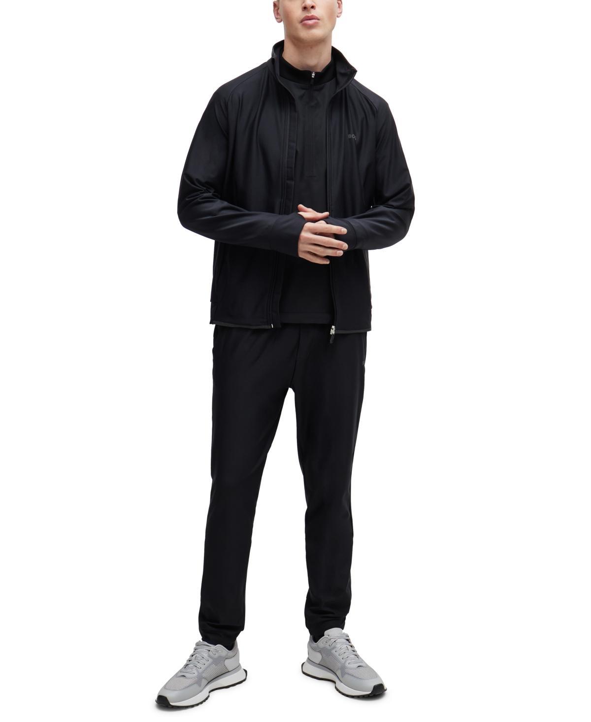 HUGO BOSS Sicon Active Mens Zip-up Sweatshirt With Decorative Reflective Logo In Black 001 Product Image