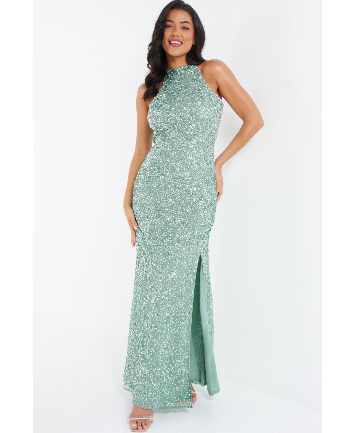 Womens Sequin High Neck Evening Dress Product Image