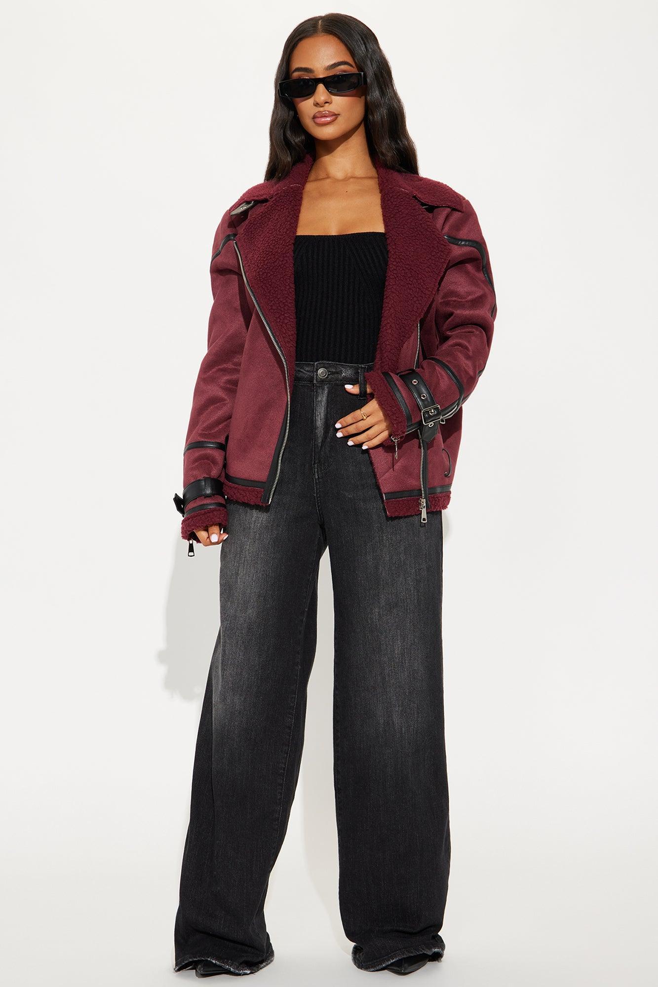 Valerie Faux Suede Moto Jacket - Burgundy Product Image