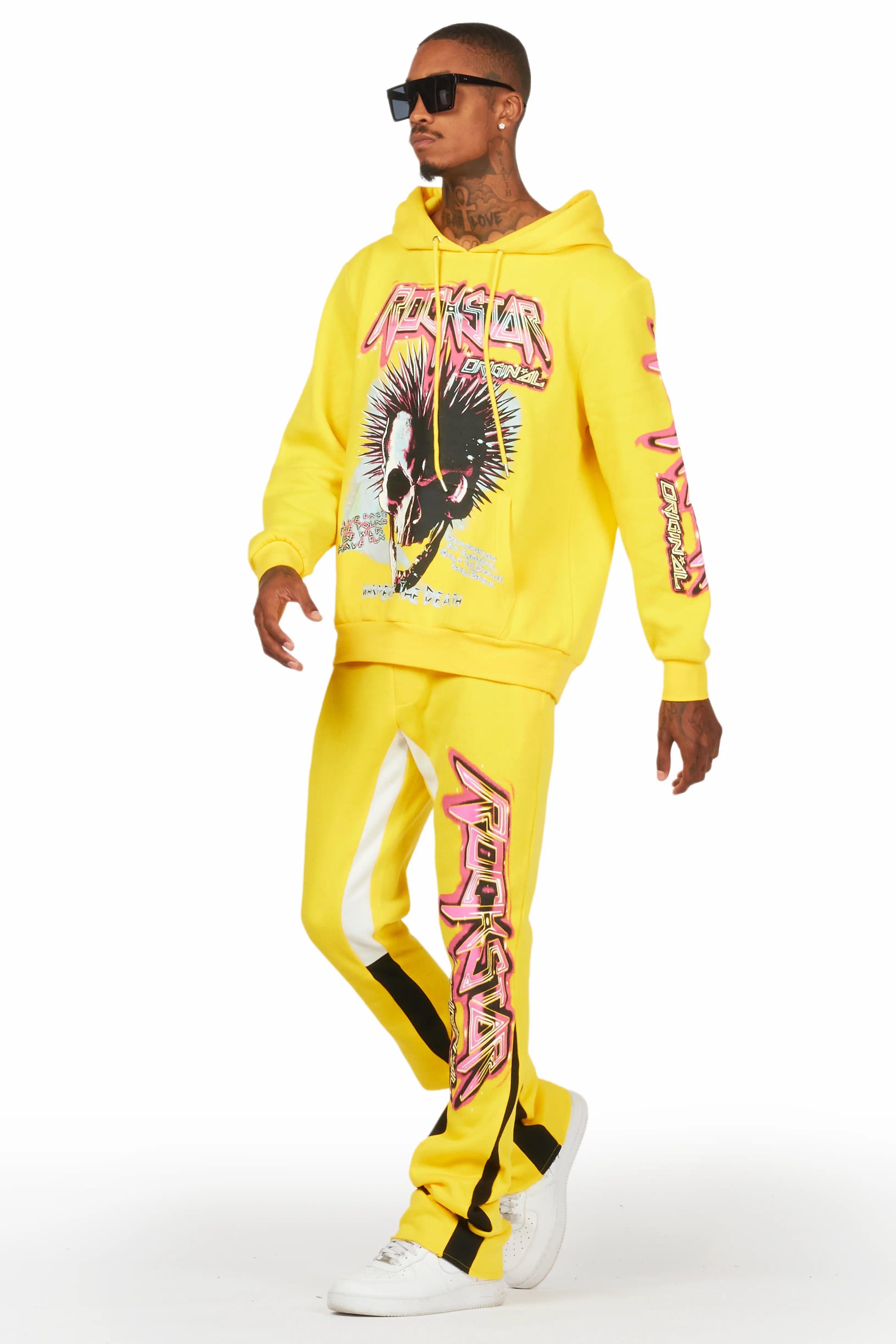 Obern Yellow Graphic Hoodie/Stacked Flare Pant Track Set Male Product Image