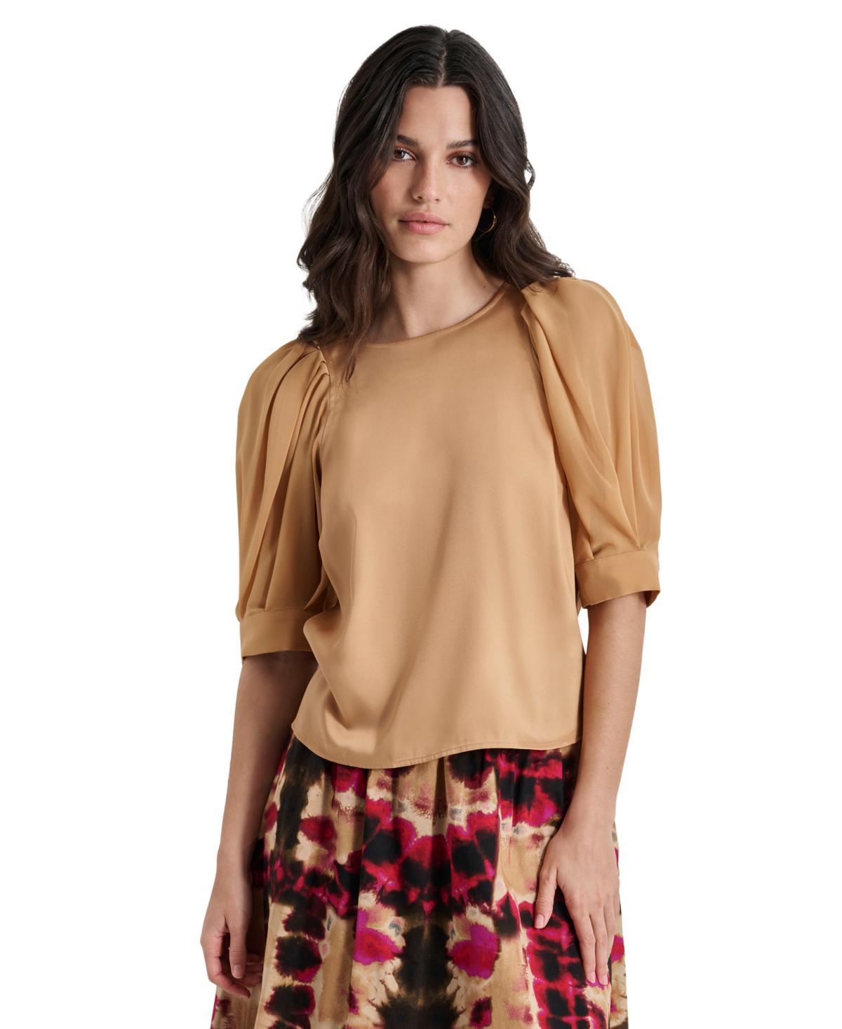 Women's Mixed-Media Chiffon Puff-Sleeve Top Product Image