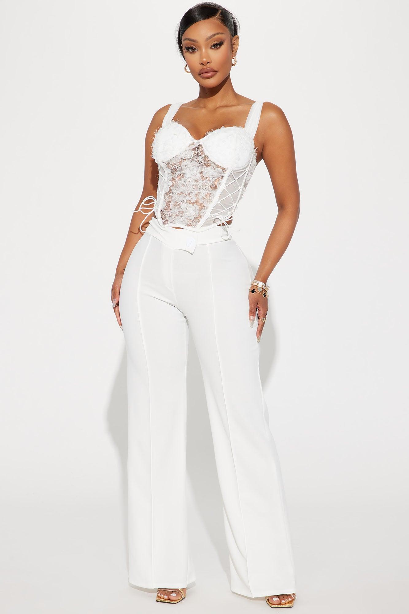 Petite Call It Even Wide Leg Dress Pants - White Product Image