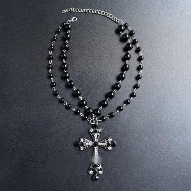 Cross Pendant Layered Bead Alloy Choker Product Image