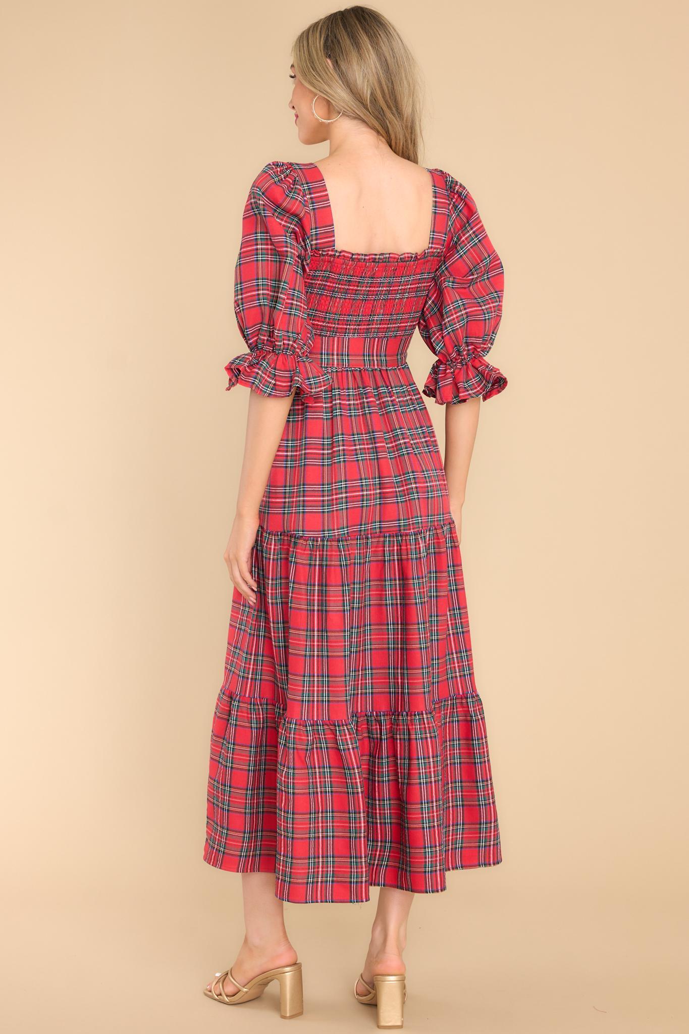 Aura All Is Calm Red Plaid Maxi Dress Product Image