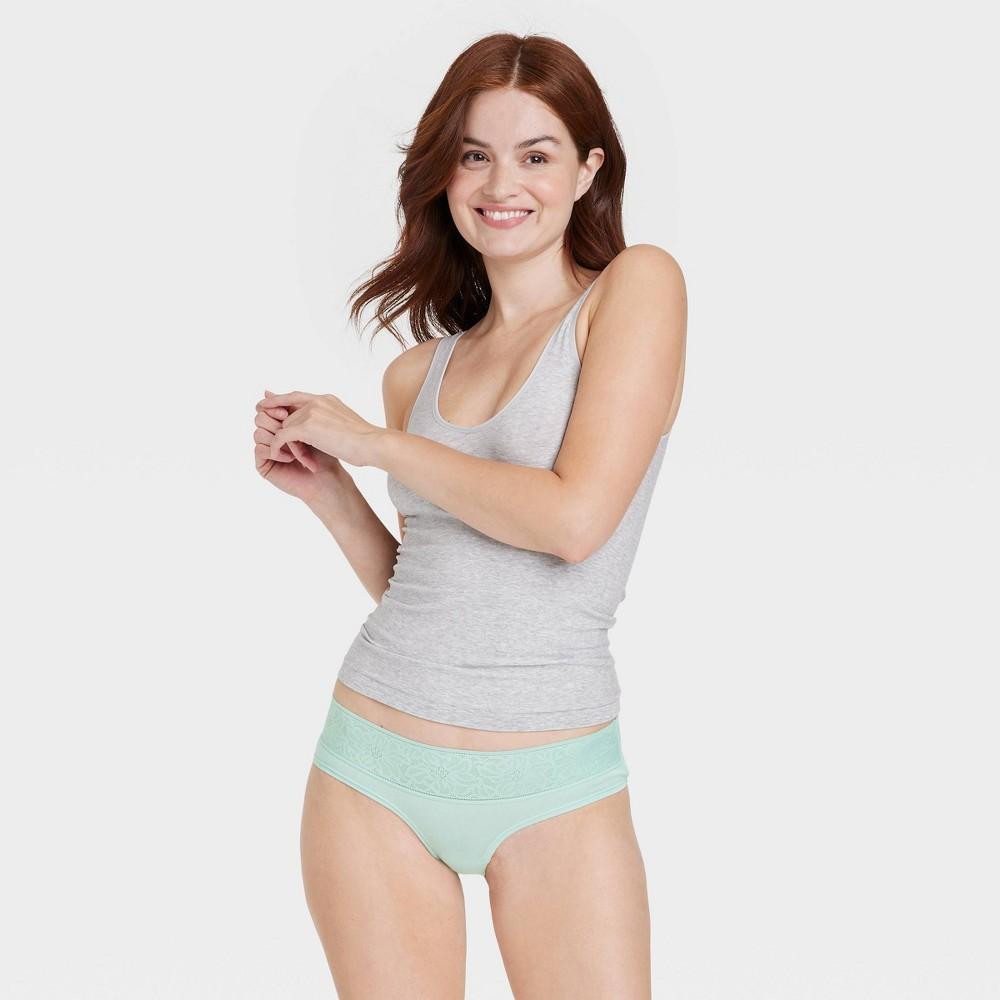 Womens Cotton Cheeky Underwear with Lace Waistband - Auden Ocean Spray M Product Image