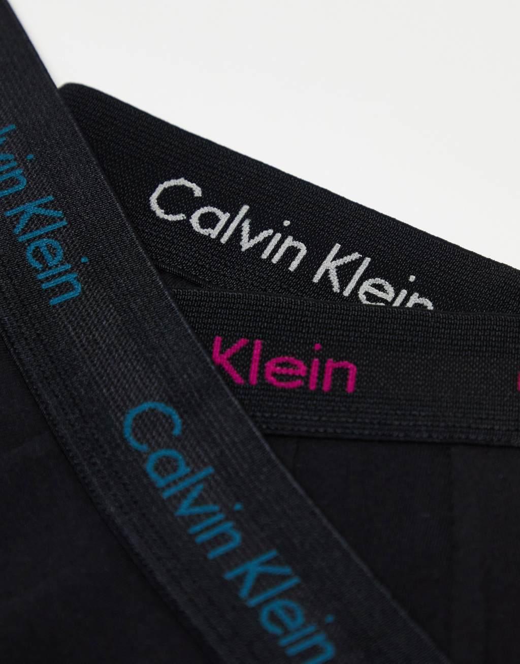 Calvin Klein cotton stretch boxer briefs 3 pack in black with colored logo Product Image