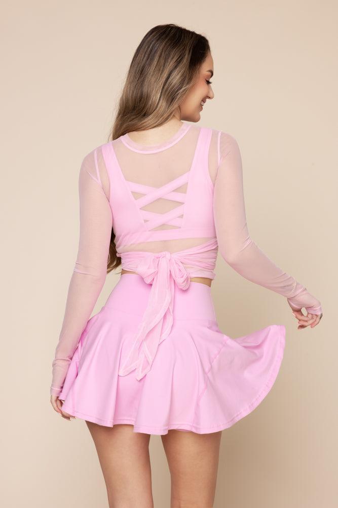 Bow Back Mesh Reversible Long Sleeve Top - Bubblegum Product Image