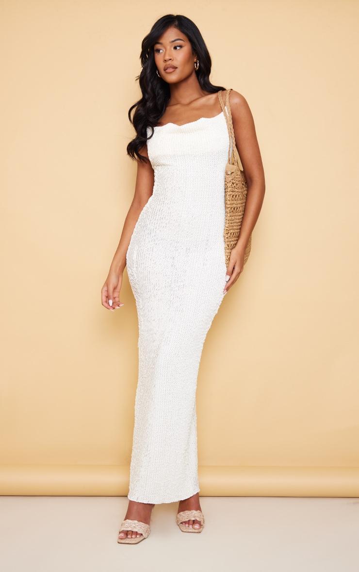 Tall Off White Textured Strappy Maxi Dress Product Image