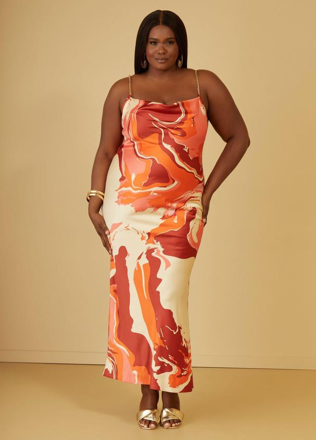 Plus Size Chain Trimmed Marble Slip Dress Ashley Stewart Product Image