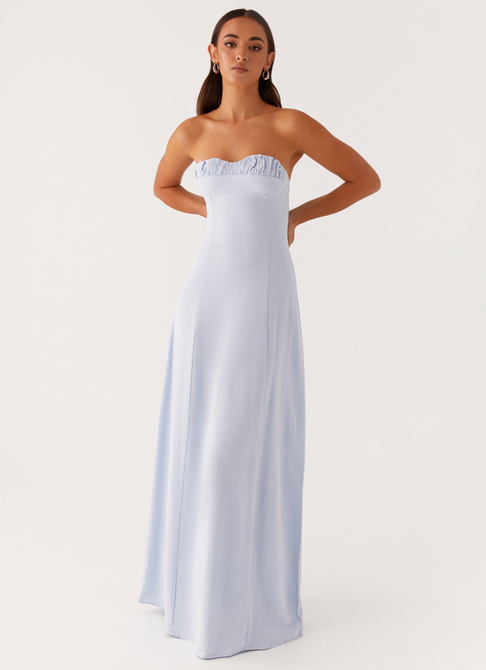 Tayla Linen Maxi Dress - Blue Product Image