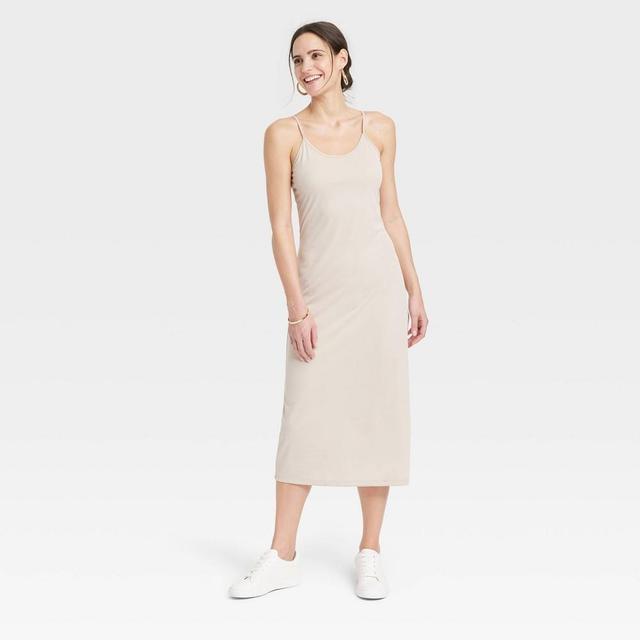 Womens Rib-Knit Midi Cami Dress - A New Day Cream L Product Image