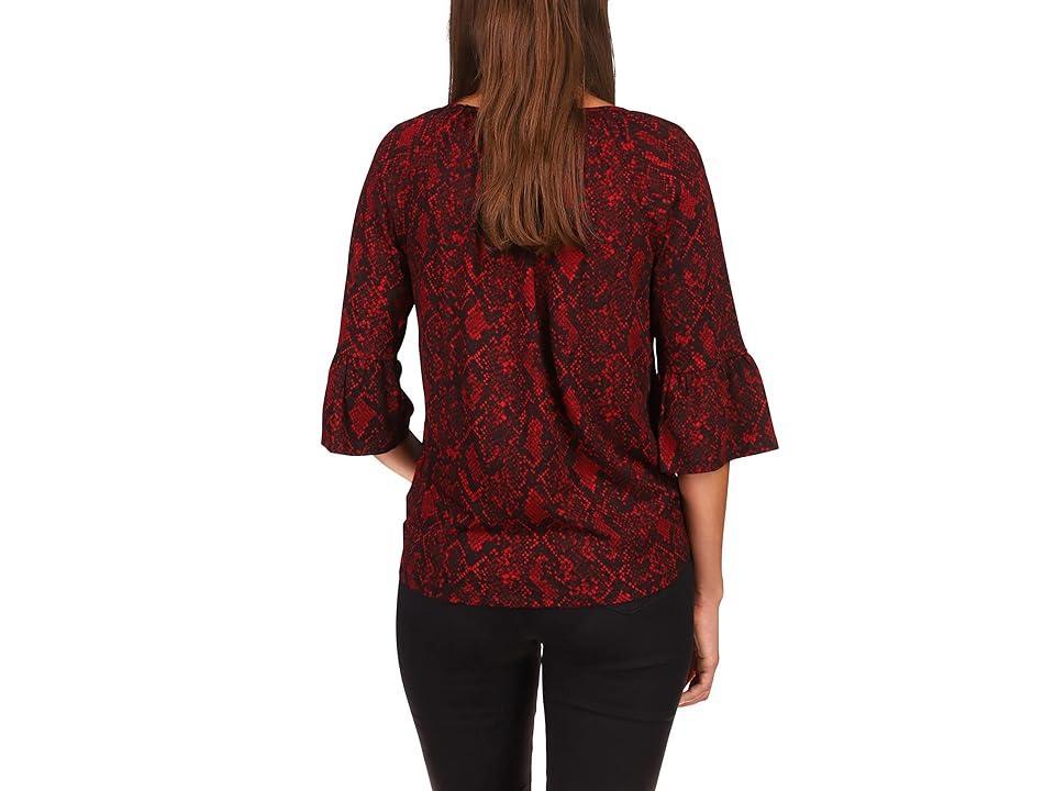 MICHAEL Michael Kors Python Flare Sleeve Top (Crimson) Women's Clothing Product Image