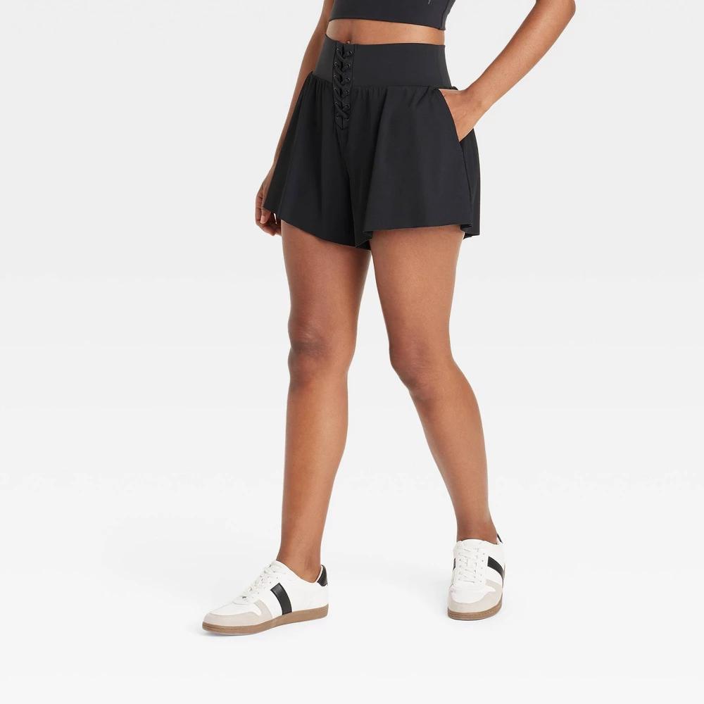 Womens High-Rise Lace-Up Detail Shorts - JoyLab Black XXL Product Image