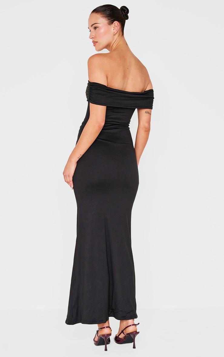 Black Double Contour Bardot Ruched Detail Maxi Dress Product Image