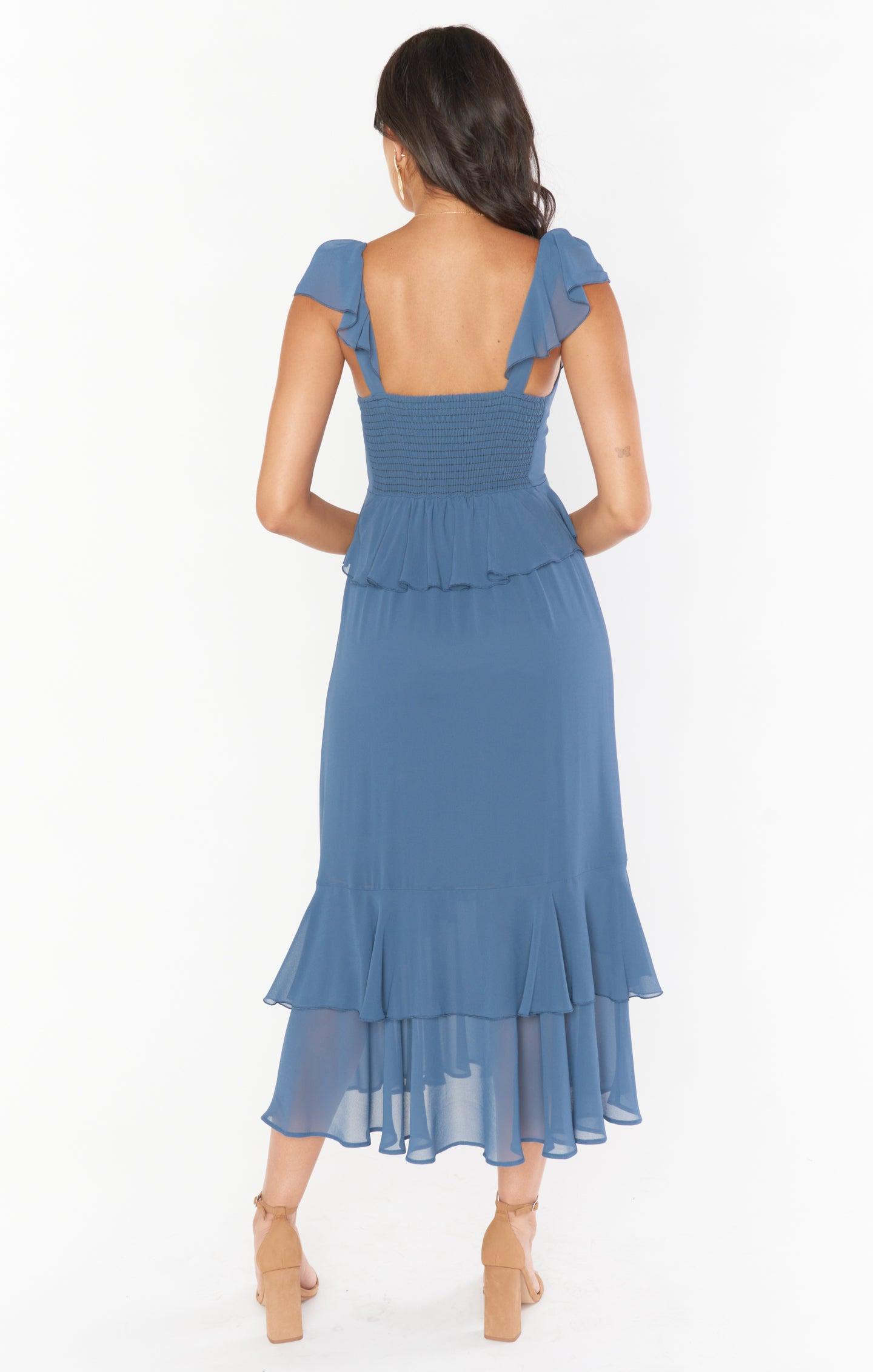 Reese Ruffle Dress ~ Slate Blue Chiffon Product Image