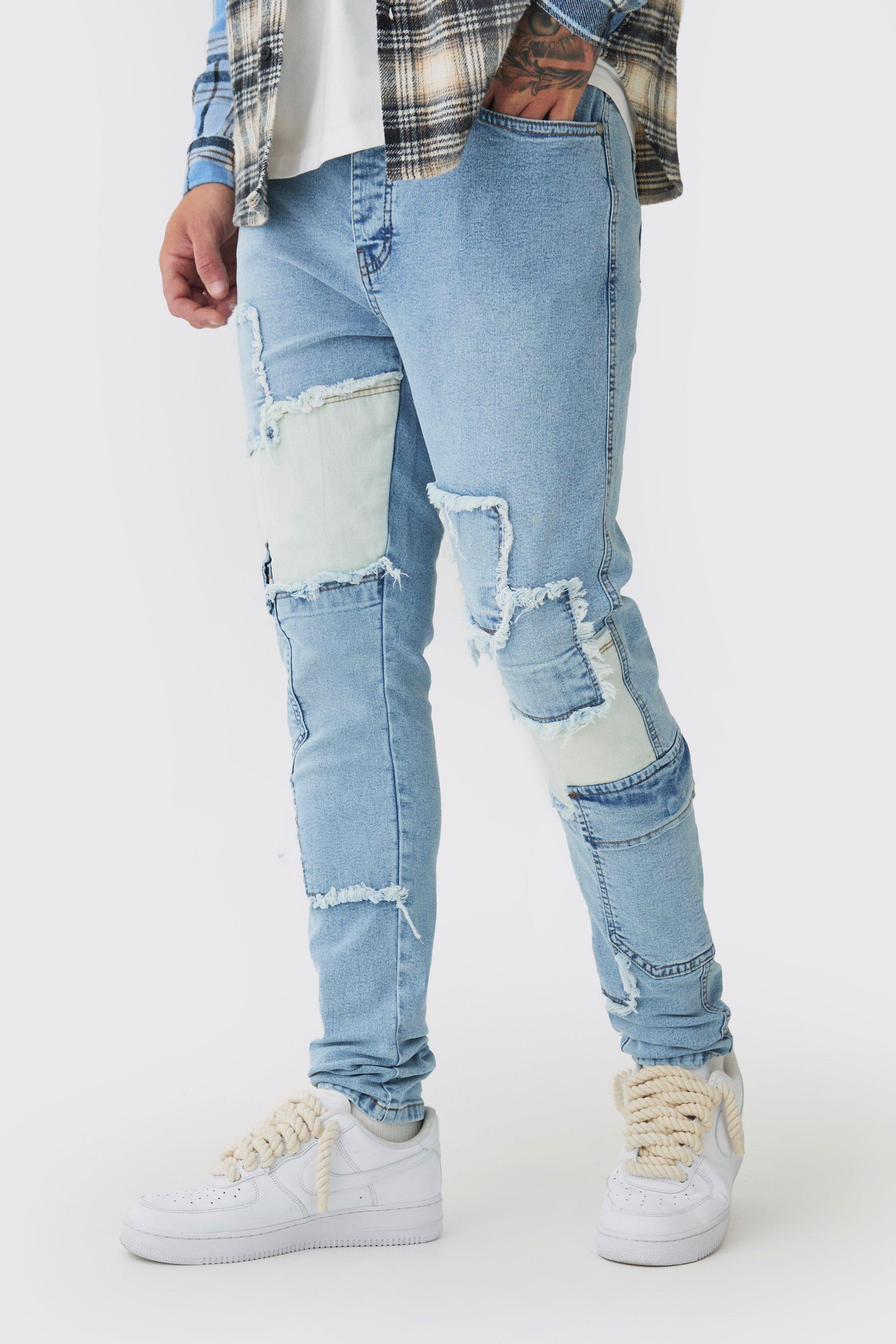 Tall Patchwork Cargo Skinny Jeans | boohooMAN USA Product Image