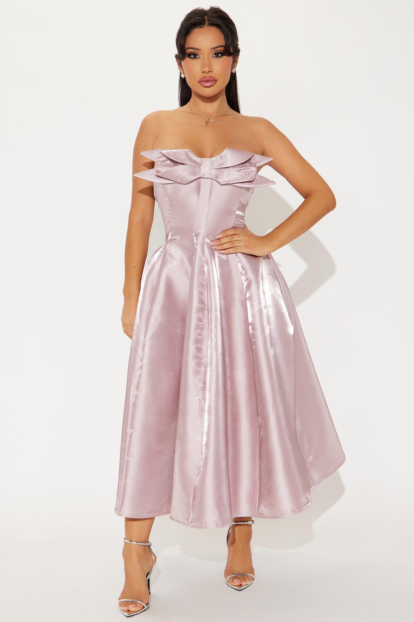 Lucille Bow Taffeta Midi Dress - Rose product image