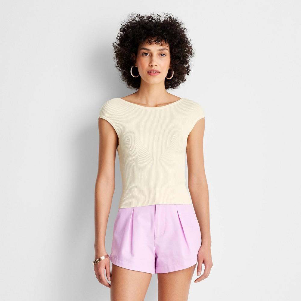 Womens Short Sleeve Ribbed Backless Top - Future Collective with Jenee Naylor Cream XS Product Image