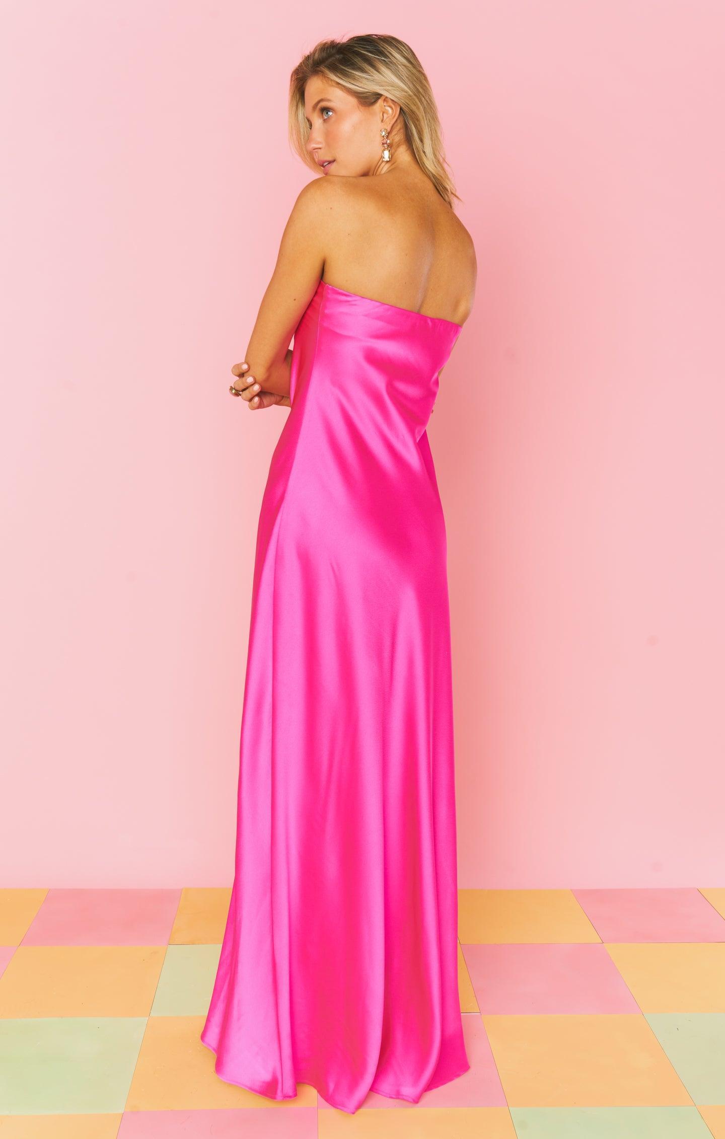 Taylor Tube Dress ~ Hot Pink Luxe Satin Product Image