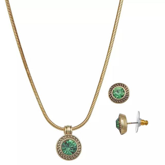 Napier Gold Tone Green Necklace & Stud Earring Set, Womens Product Image