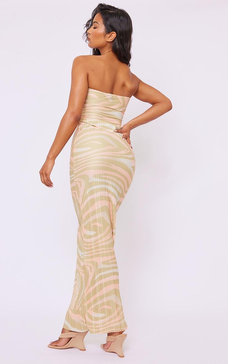 Beige Zebra Print Plisse Knot Bandeau Maxi Dress Product Image