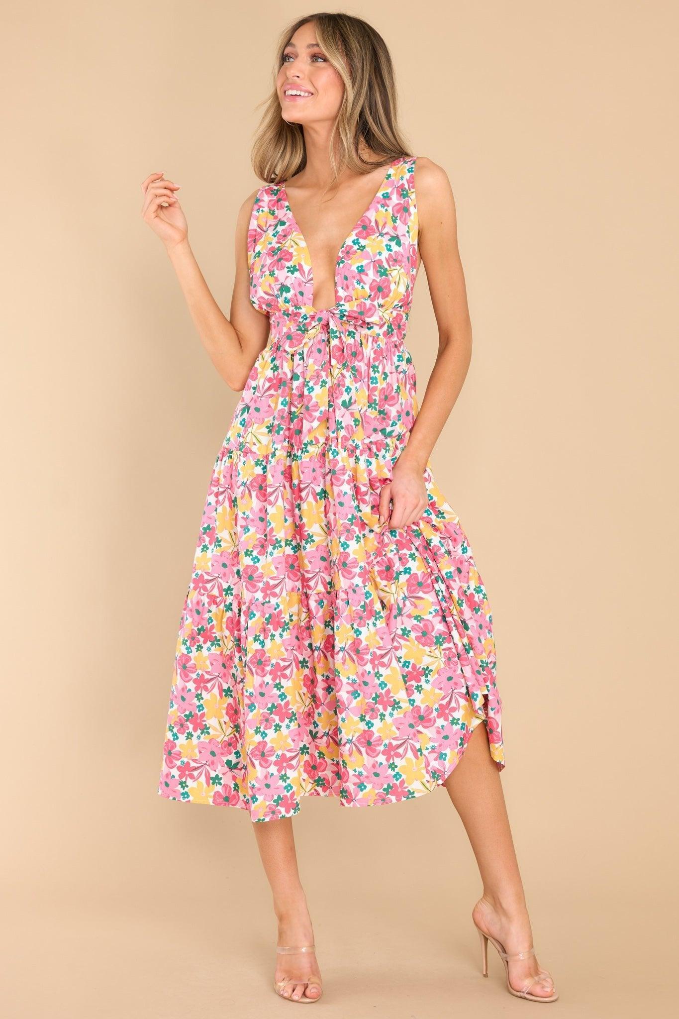 Sweetest Showers Pink Multi Floral Midi Dress Product Image