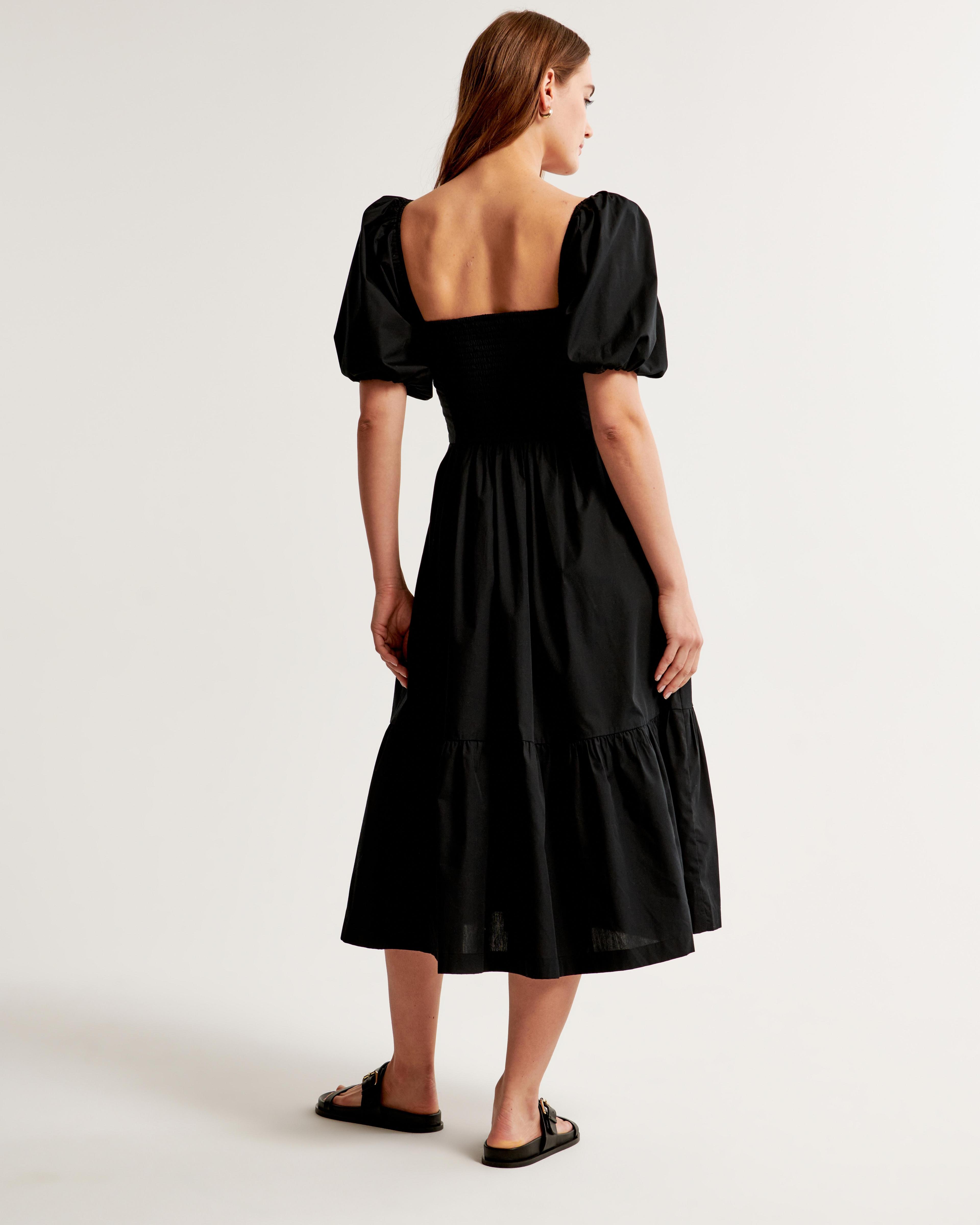 The A&F Emerson Poplin Puff Sleeve Midi Dress Product Image