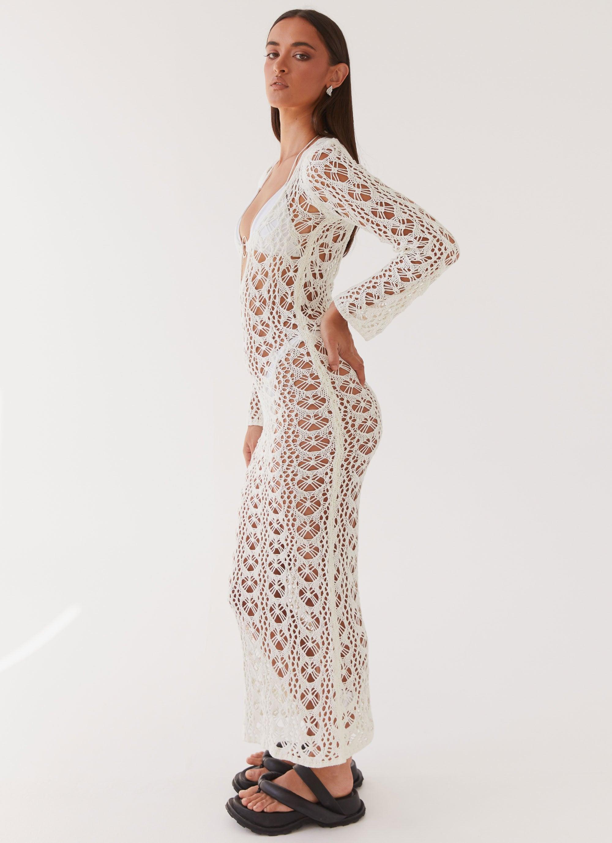 Beach To Bar Crochet Maxi Dress - Cream Product Image