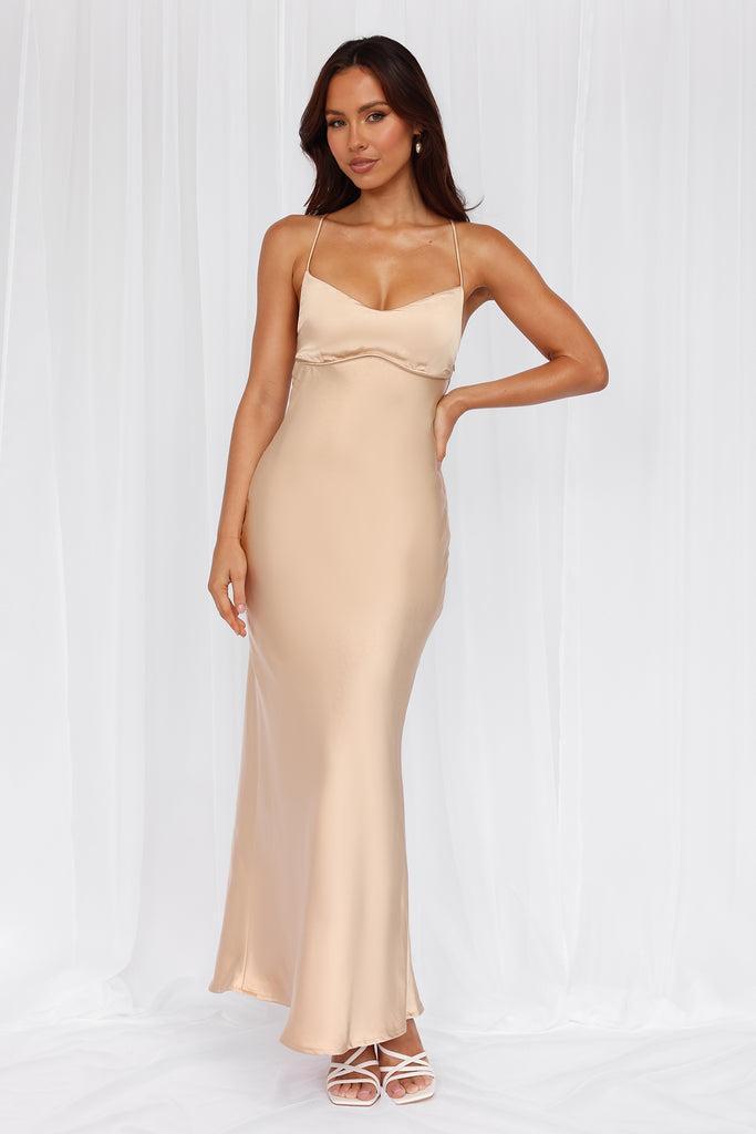 HELLO MOLLY The Samara Satin Maxi Dress Champagne Product Image