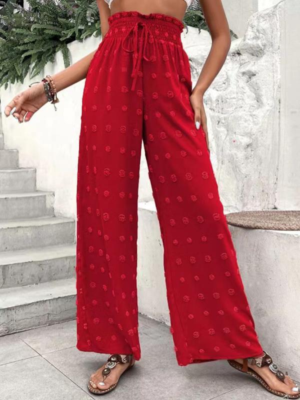 High Waisted Loose Drawstring Elasticity Jacquard Solid Color Pants Trousers Product Image