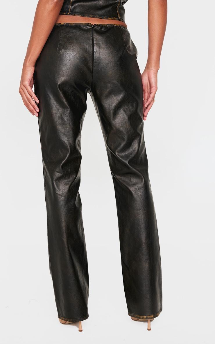 Brown Washed Faux Leather Belted Straight Leg Pant Product Image