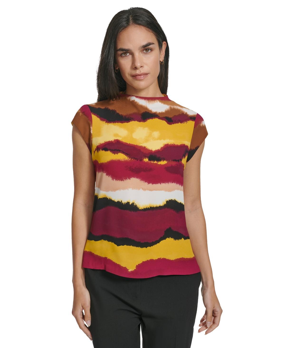 Calvin Klein Womens Printed Cap-Sleeve Top Product Image