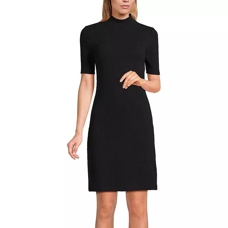 Womens Lands End Rib Knit Mock Neck Above Knee Dress Product Image