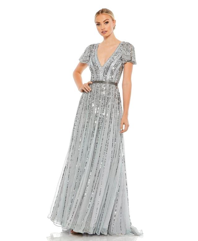 Stripe Sequin V-Neck Gown Product Image