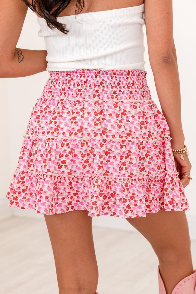 Through The Garden Ivory Pink And Red Floral Mini Skort Product Image