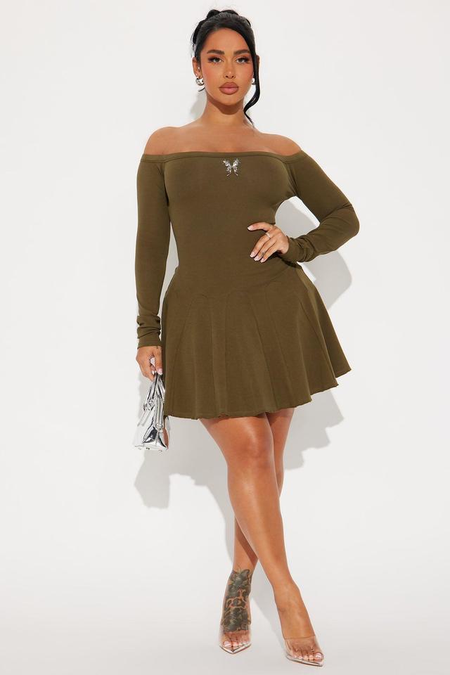 Fairy Wings Off Shoulder Mini Dress - Olive Product Image