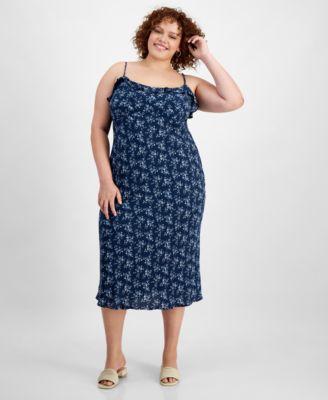 Trendy Plus Size Printed Ruffle-Trim Midi Dress Product Image