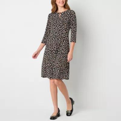 Studio 1 Womens 3/4 Sleeve Dots Fit + Flare Dress Product Image