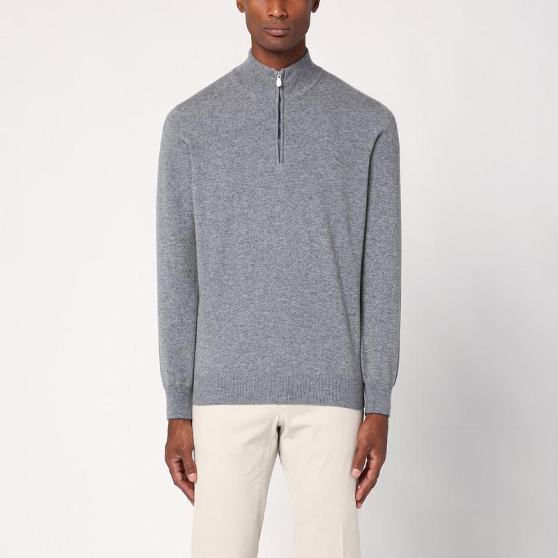 Cashmere Turtleneck Sweater With Zip In Grey Melange Product Image