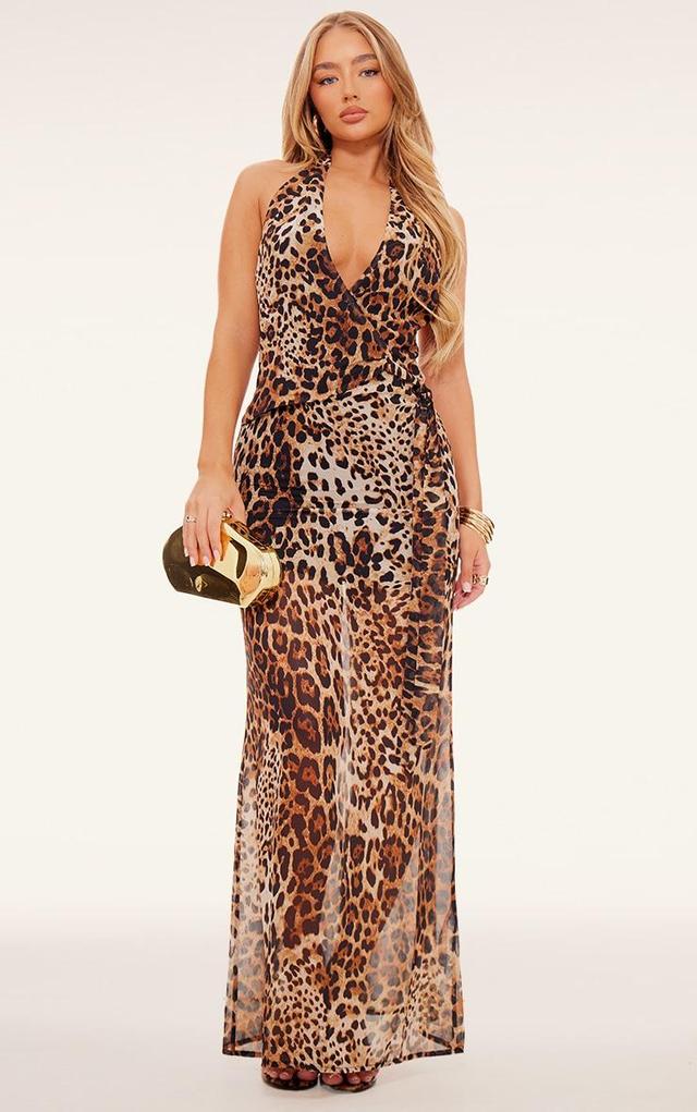 Leopard Print Chiffon Wrap Maxi Dress Product Image