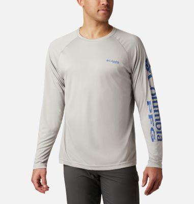 Columbia Men's Terminal Tackle Heather LS Shirt Cool Grey Heather / Vivid Blue Logo Product Image