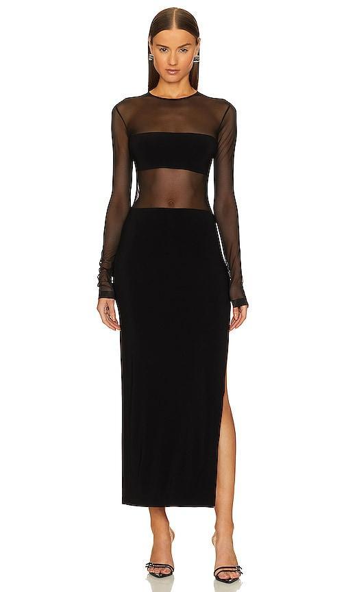 Norma Kamali Dash Side Slit Gown in Black & Black Mesh - Black. Size XL (also in L, M, S, XS). Product Image