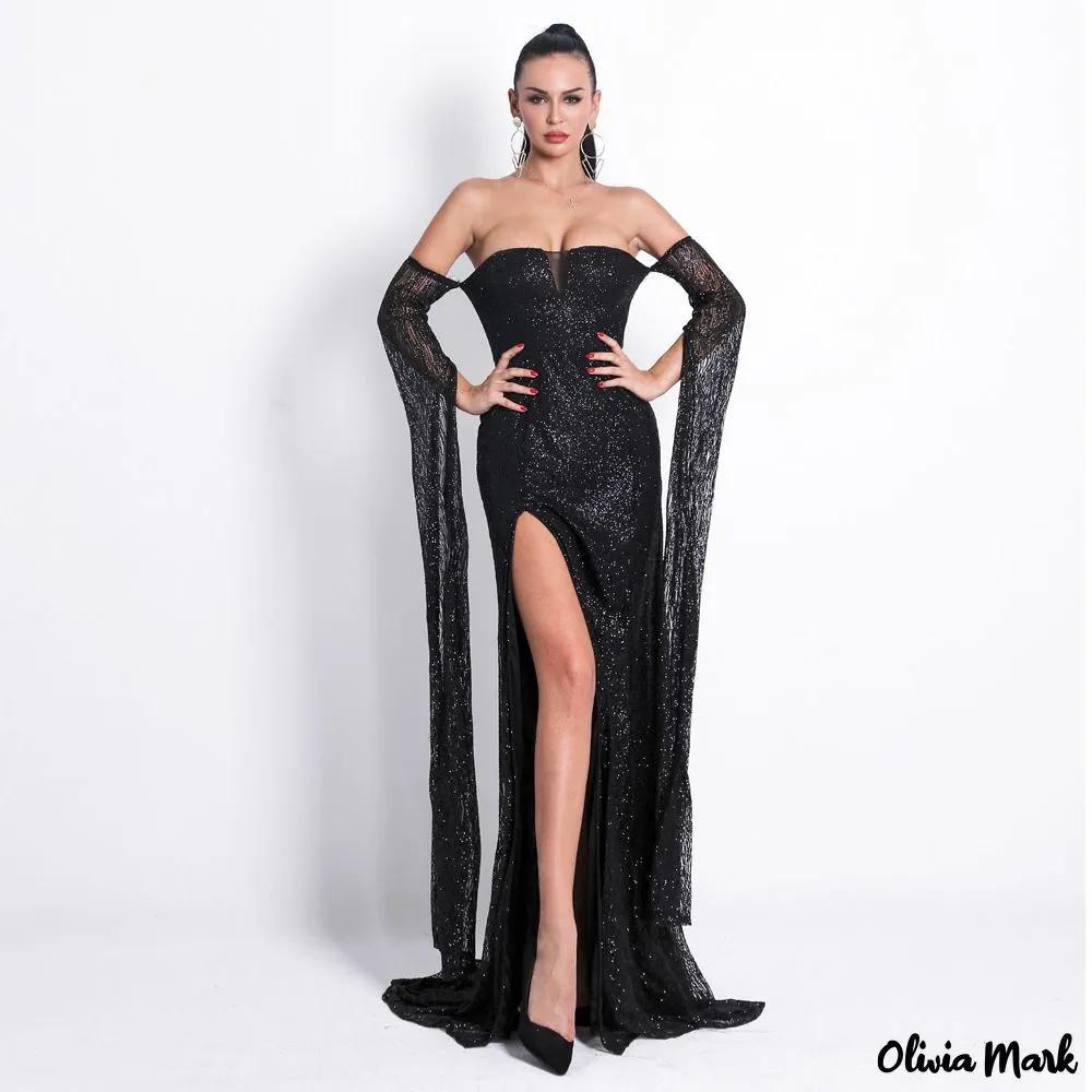 Olivia Mark – Sexy one-shoulder backless shiny women’s long-sleeved elegant open evening dresses dresses Product Image