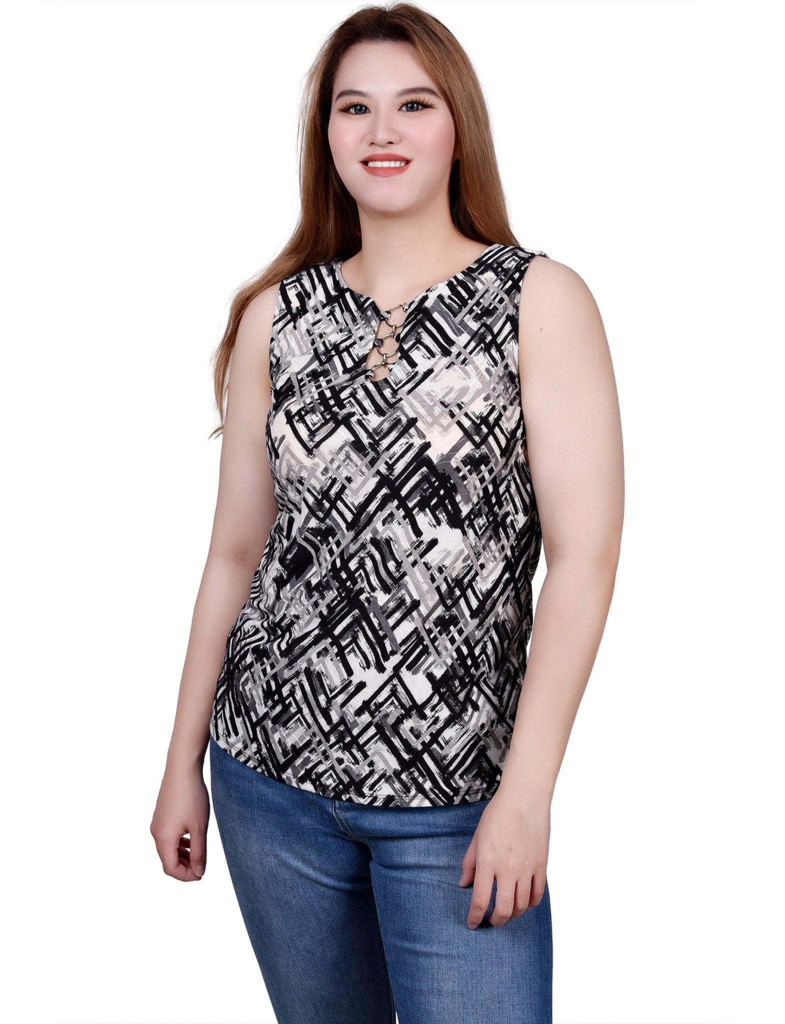 Sleeveless Jacquard Knit Ringed Top Product Image