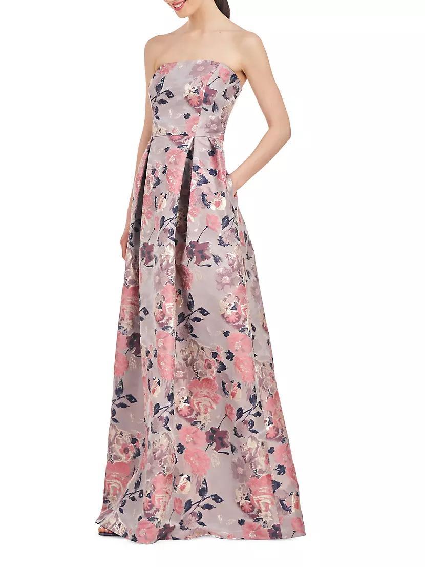 Hera Floral Pleated Strapless Gown Product Image