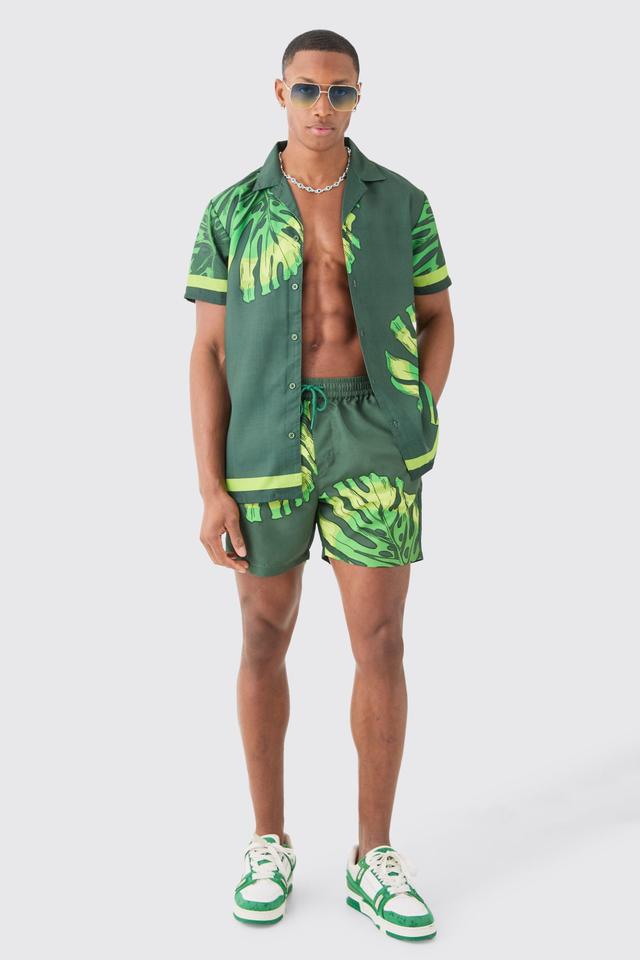 Regular Leaf Shirt & Swim Trunks Set | boohooMAN USA Product Image