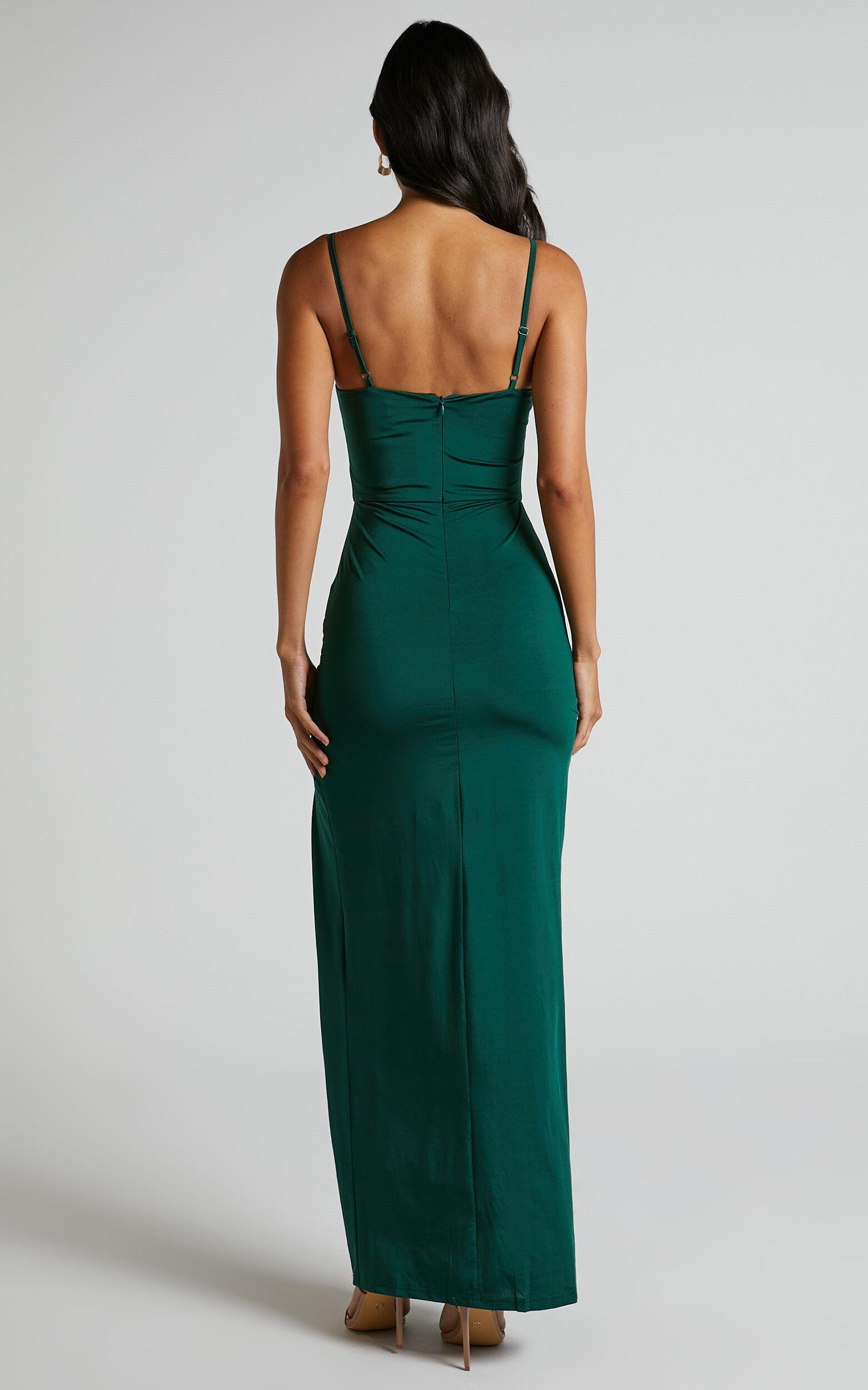 Trinah Midi Dress - Corset Thigh Split Dress in Emerald Product Image