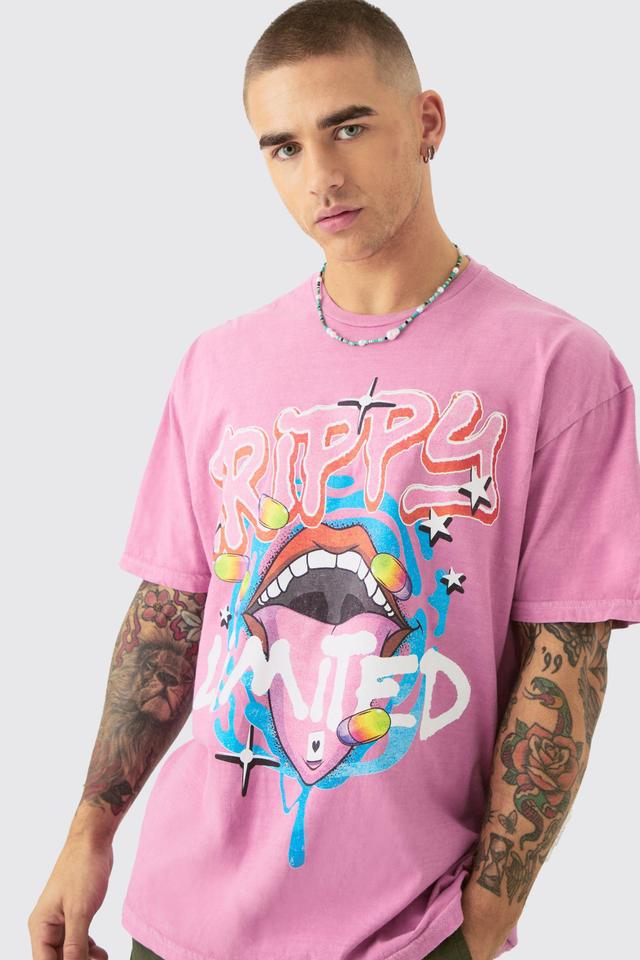 Oversized Trippy Lip Graphic T-shirt | boohooMAN USA Product Image