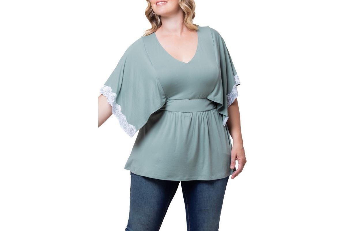 Kiyonna Womens Plus Size Sarah Lace Trim Peplum Top Product Image